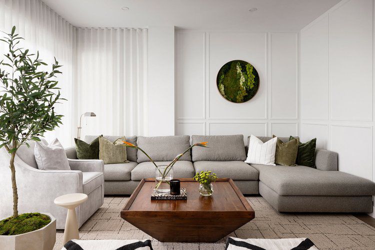 modern living room with green accents