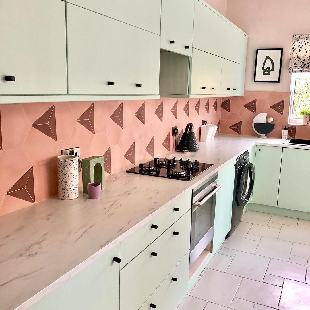 Pink and mint kitchen