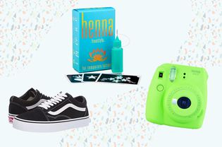 Assortment of Best Gifts for 13-Year-Old Girls displayed on a light blue background with colorful geometric fragments 