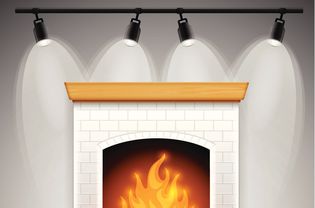 Track lighting with fireplace