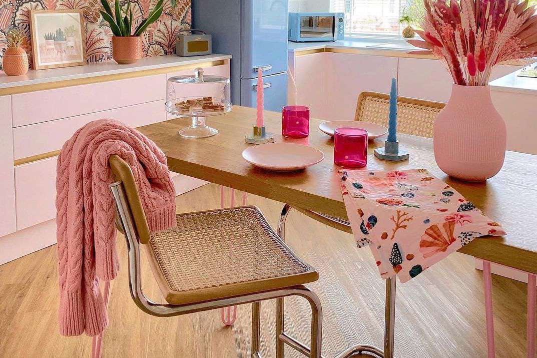 cane chairs in kitchen