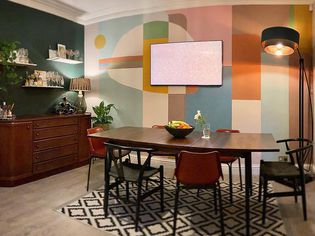 geometric dining room mural