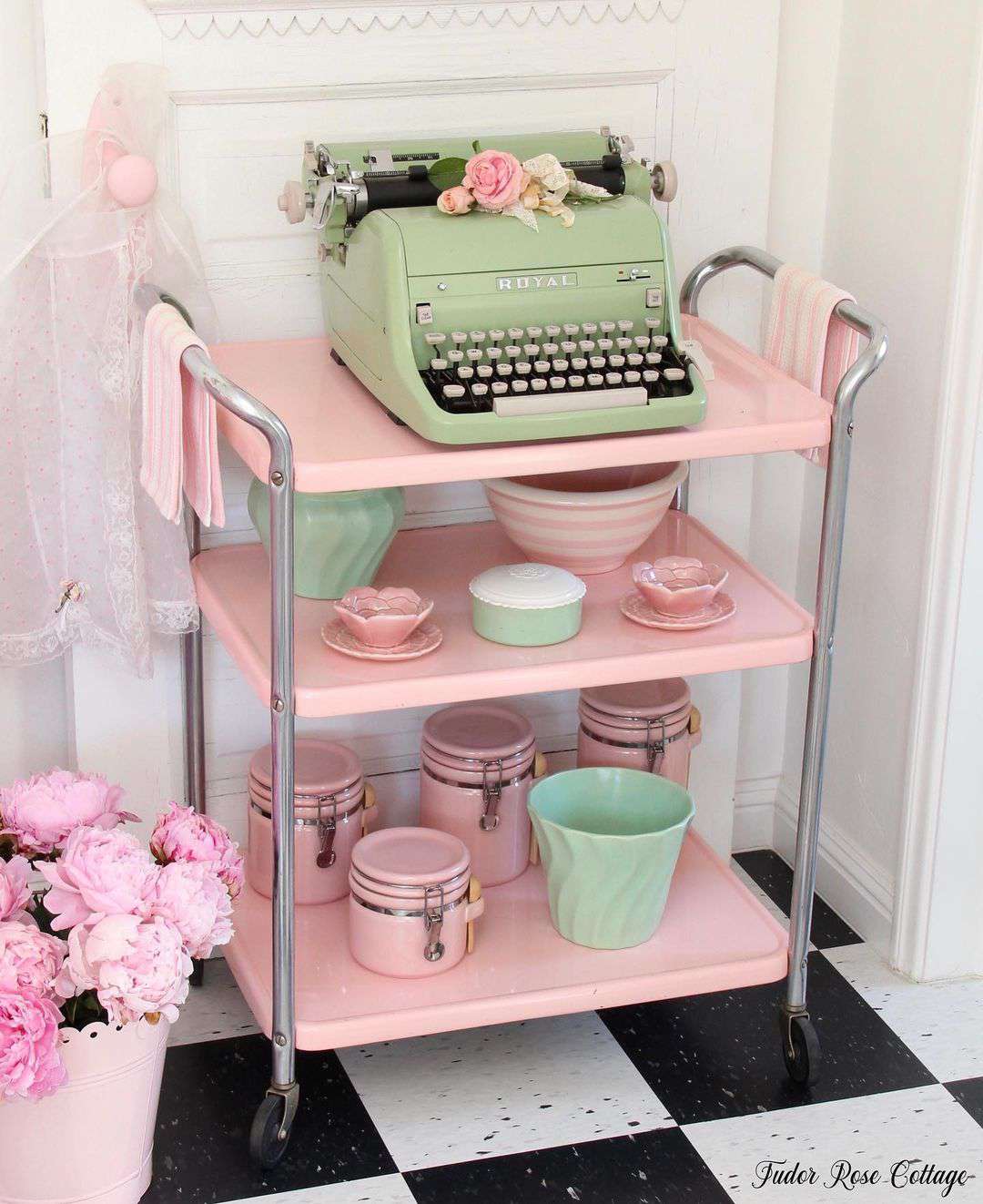 pink kitchen cart