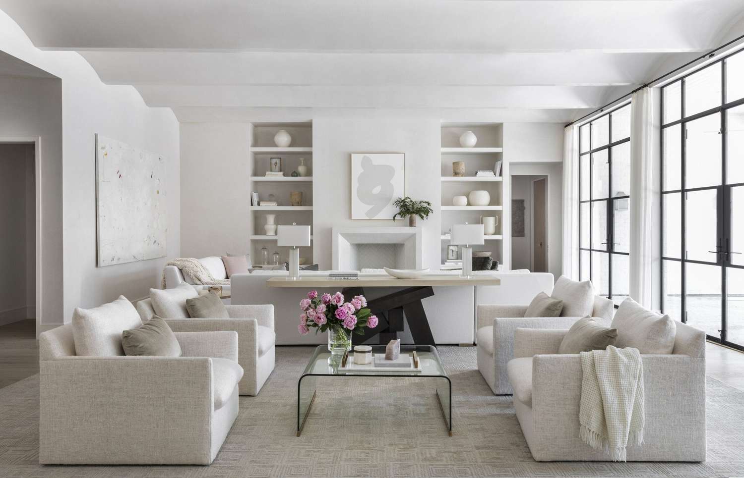 modern living room with monochromatic palette