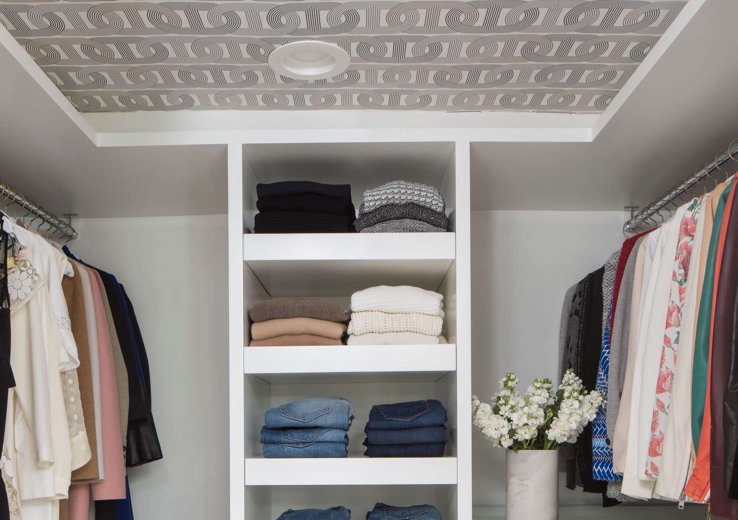 wallpapered closet ceiling