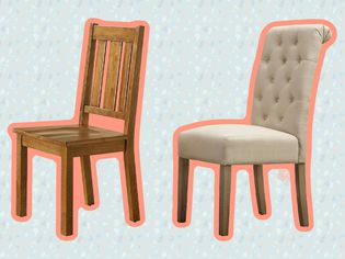 Two dining chairs outlined in orange on a green background