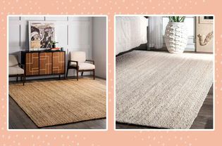 Two types of jute rugs displayed on different indoor spaces
