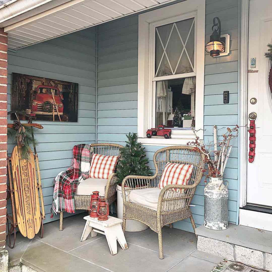 Porch decorated with Christmas decor