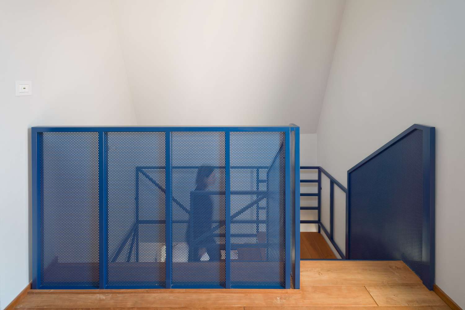 blue powder coated metail stair railing