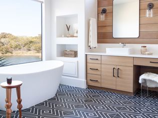 black and white tile with white walls