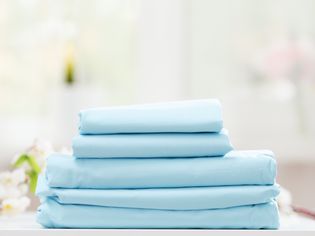 Folded blue sheet set