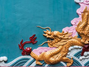 Colorful dragon fresco in a buddhist temple, Chengdu, Sichuan Province, China