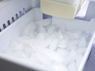 Ice maker container filled with ice cubes