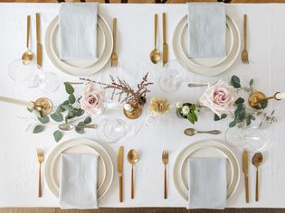 overhead of a formal dinner table