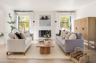 Warm beige living room with coastal feel.