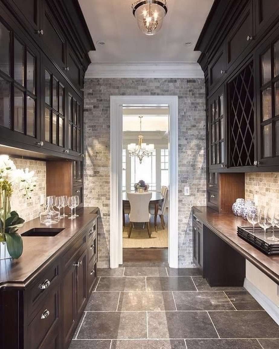 Traditional kitchen with dark brown cabinets