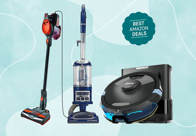 Three vacuums on a blue patterned background with a Best Amazon Deals badge.