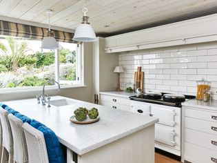 The kitchen in the country of Emma Sims-Hilditch's seaside vacation home in Cornwall