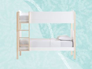 collage on bunk bed on blue background