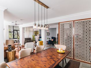 Wood divider wall for dining room