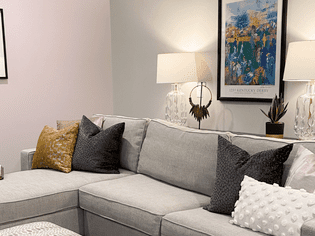 blush pastel accent wall with gray