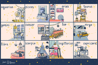 how each zodiac sign decorates their homes illustration
