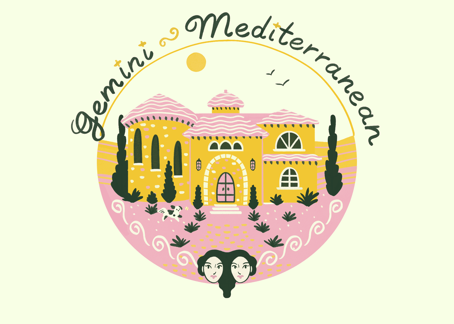 An illustration of a mediterranean home for a gemini