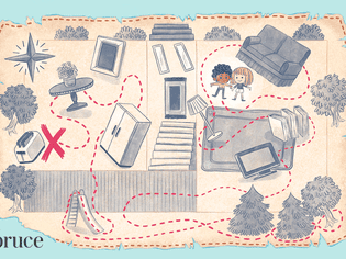 Illustrated map of an indoor treasure hunt for children