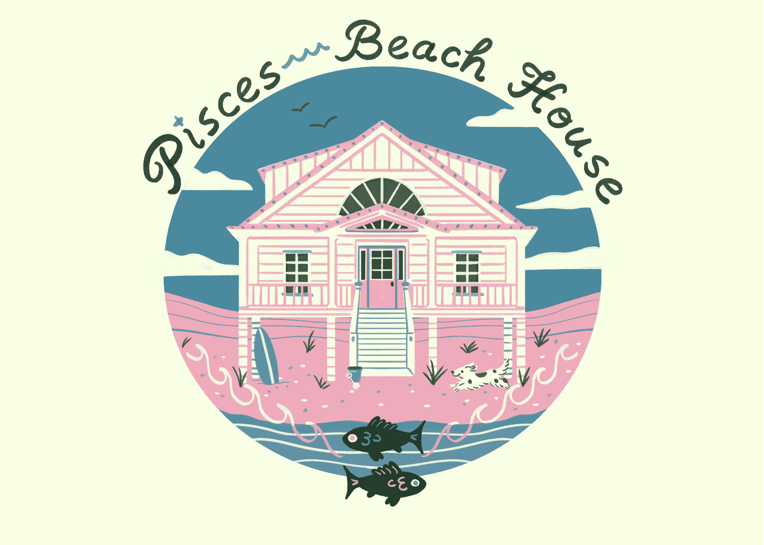 An illustration of a beach house for a pisces