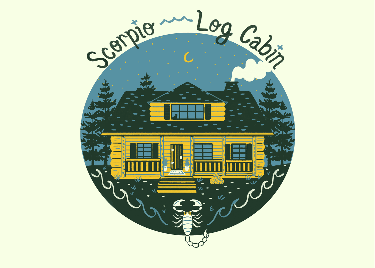 An illustration of a log cabin for a scorpio