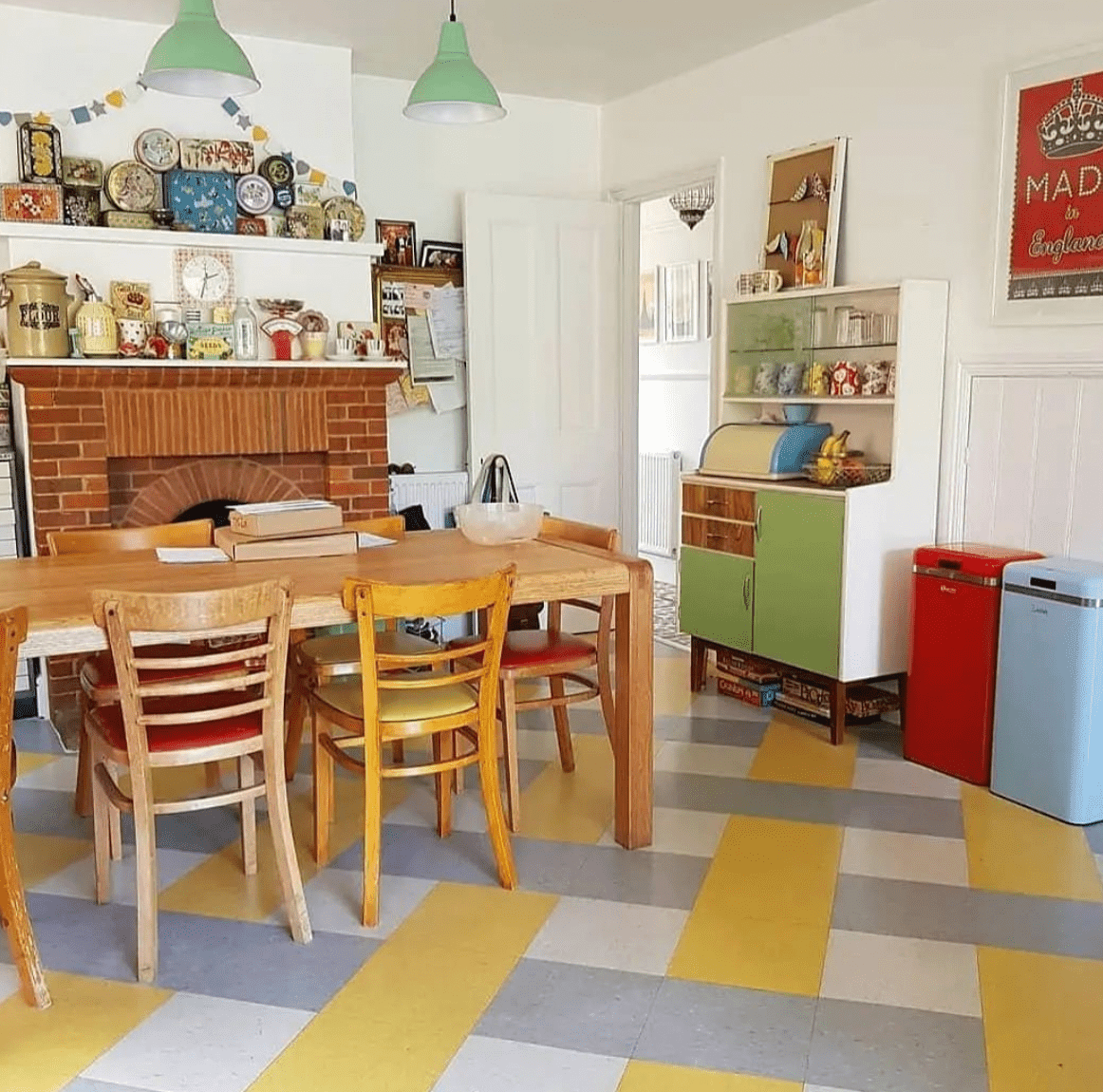 gray and yellow checkered floor