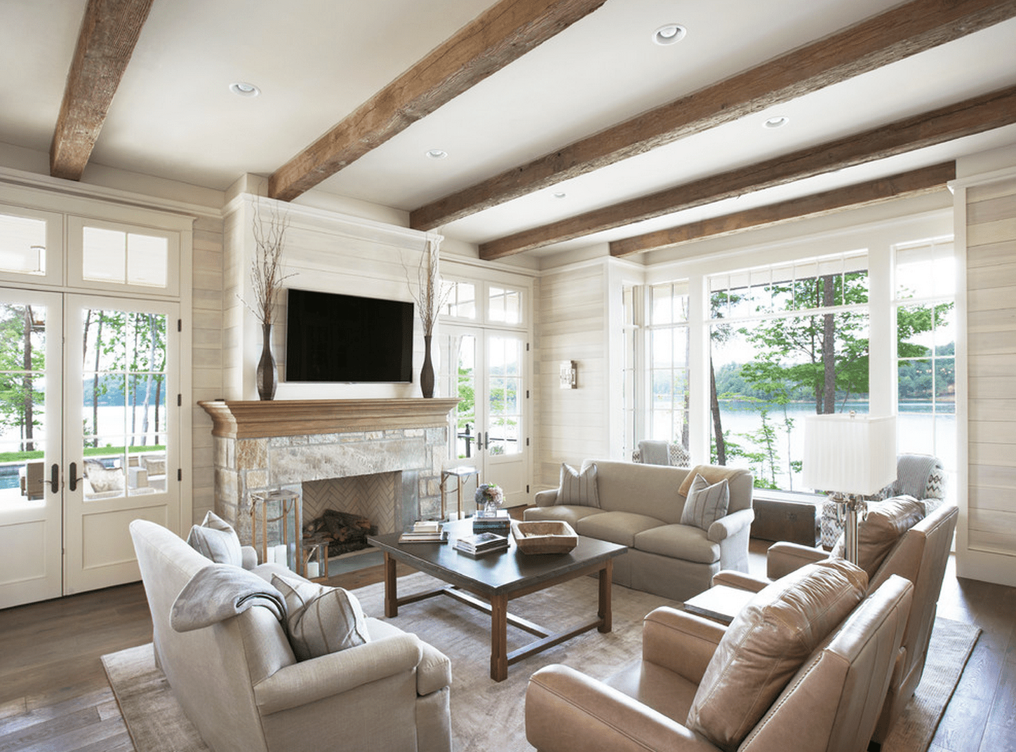 Traditional lakeside living room