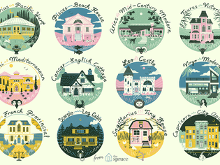 Illustrations of different homes for each zodiac sign